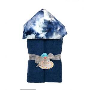 NEW BABY JAR kid's deluxe hooded towel in navy tie dye